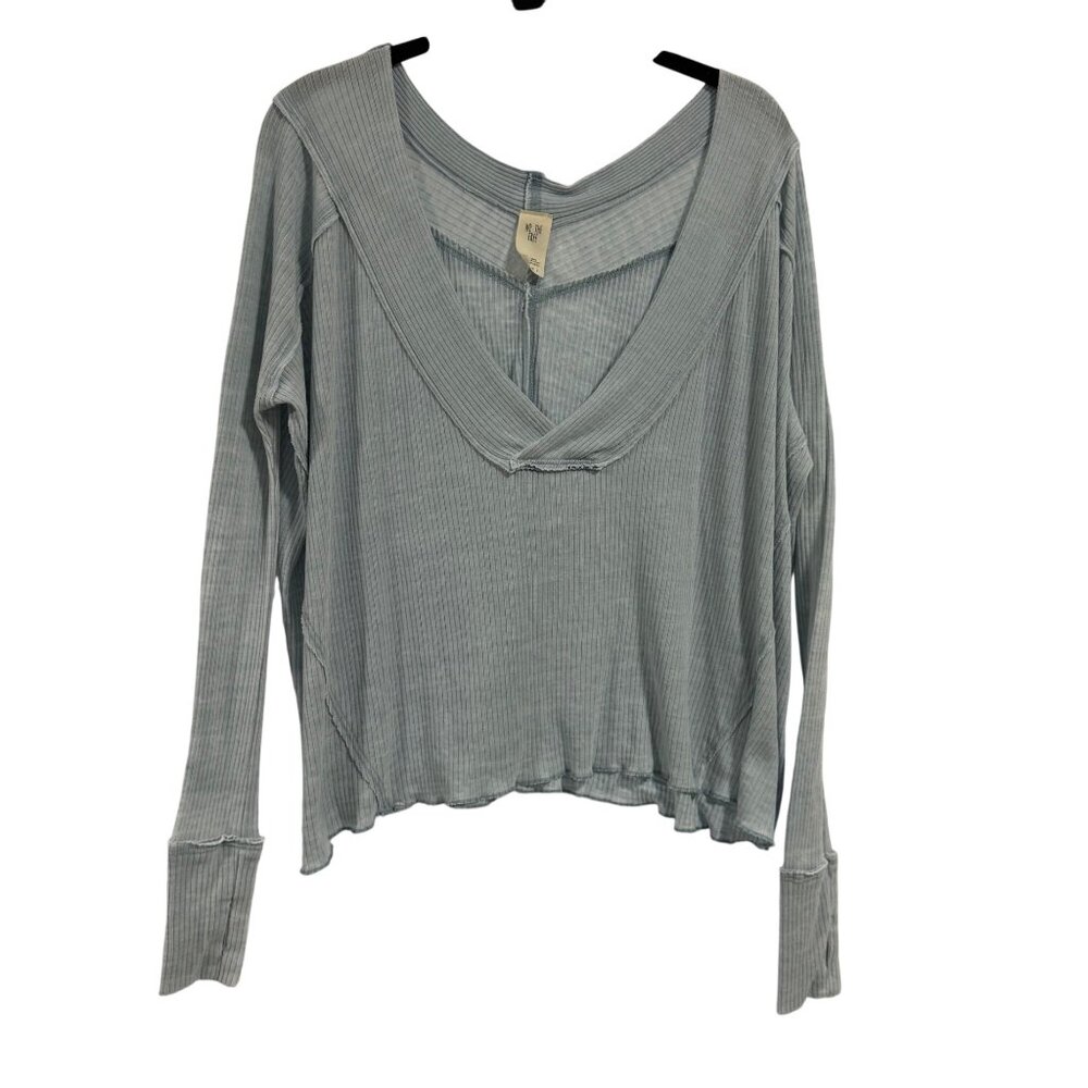 Free People We the Free Oceanview‎ V-Neck Plunging Blue Thermal Top Size XS